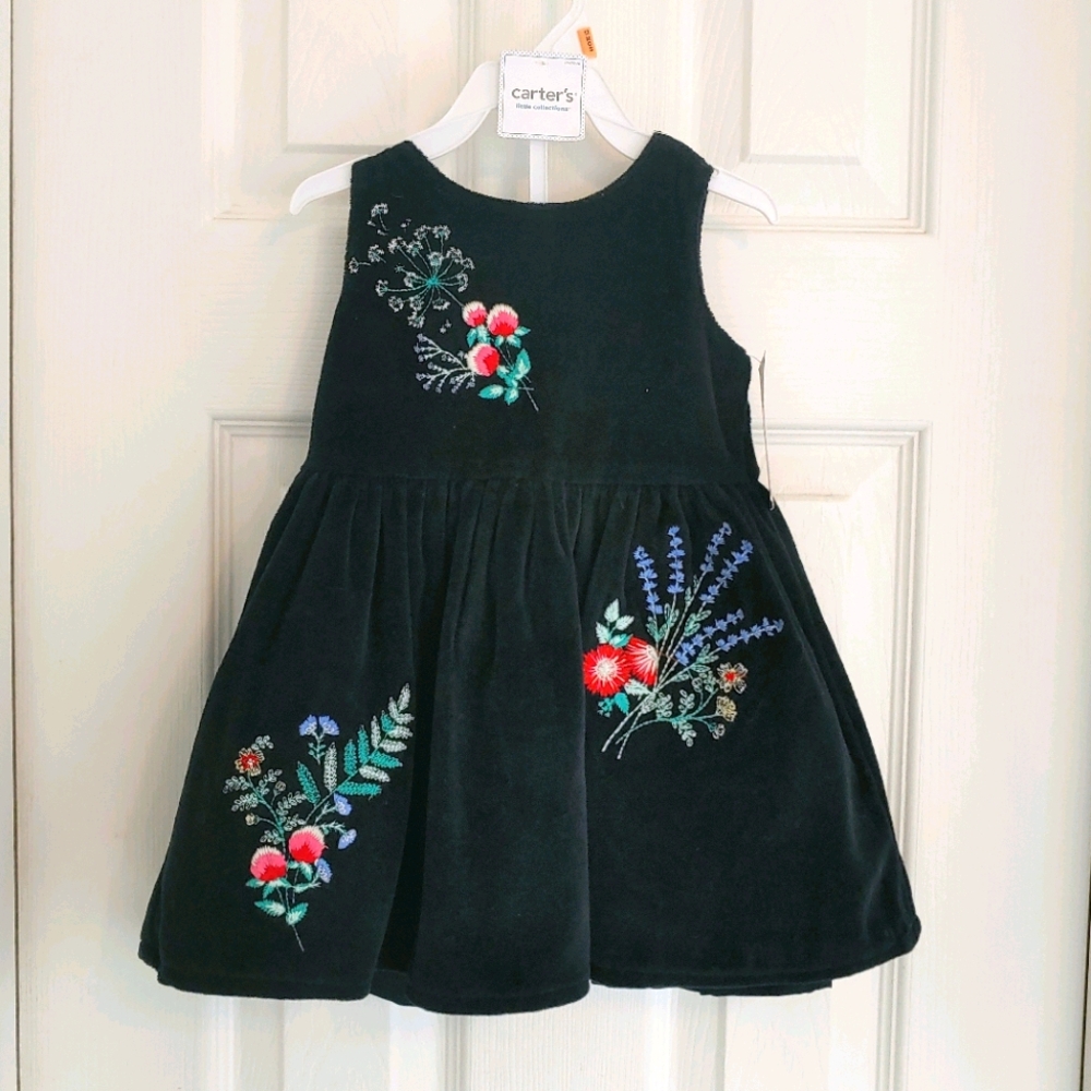 Carter's Embroidered Flowers Black Dress